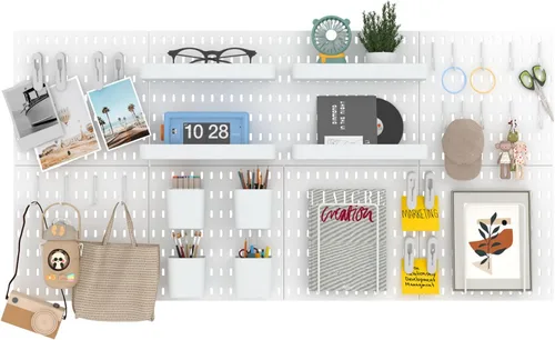 Vista 8 de Paquete de 8 Paneles de Tablero Perforado de Plástico de 22"x44" Tableros Organizadores Modulares Duraderos para Almacenamiento en Pared, Garaje