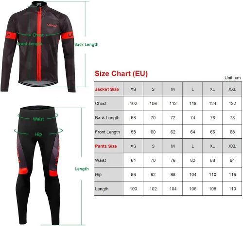 Vista 3 de Lixada Camiseta de ciclismo para hombre de forro polar térmico de manga larga para bicicleta de montaña carretera y bicicleta pantalones acolchados