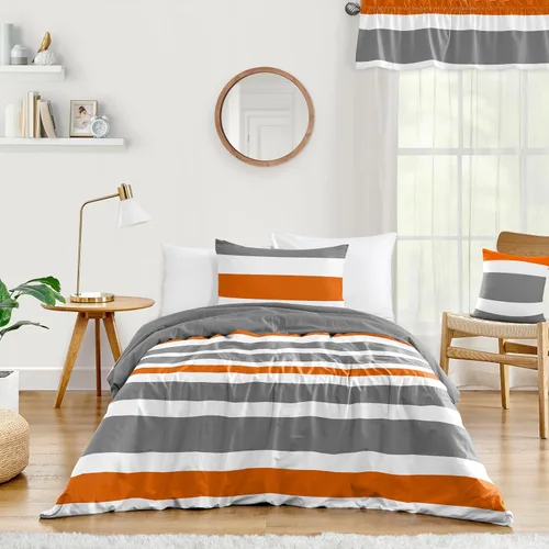 Vista 18 de Sweet Jojo Designs Gris, naranja y blanco para niños, adolescentes de 3 piezas Full/Queen Boys Stripe Set Collection Rayas grises y naranjas