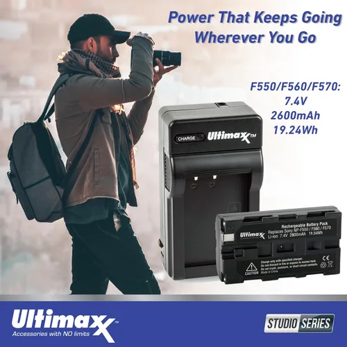 Vista 3 de Ultimaxx Paquete de 2 baterías F570 compatibles con Sony F550/F560/F570 y cargador rápido para Sony DCR-SD1000 DCR-SR40 DCR-TRV900 DCR-VX2000