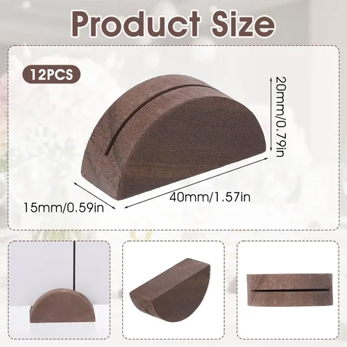 Vista 2 de 12 soportes de madera para tarjetas, diseño semicircular, soporte para tarjetas de madera de 1.6 pulgadas, soportes para números de mesa, soporte