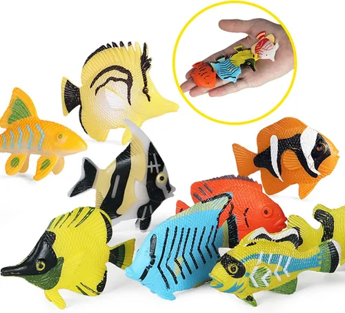 Vista 4 de SCAHOW 18 juguetes de peces tropicales para niños, juguetes surtidos de criaturas marinas en miniatura, peces de juguete falsos, mini figuras