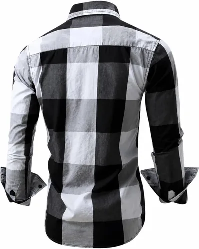 Vista 3 de Camisas Fredd Marshall para hombre, manga larga, ajustadas, 100% algodón a cuadros Negro