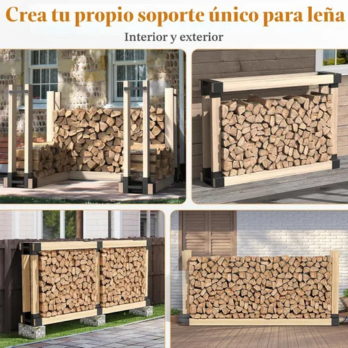 Vista 5 de Mr IRONSTONE Estante de leña para exteriores e interiores, kit de soportes de leña ajustable a cualquier longitud, estantes de almacenamiento