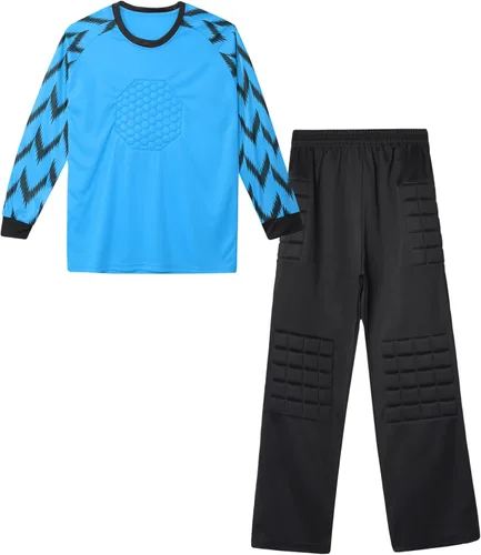 Vista 5 de Camisa de portero acolchada para niños, manga larga, conjunto de jersey y pantalones de fútbol para uniforme de fútbol, kit de portero para niños