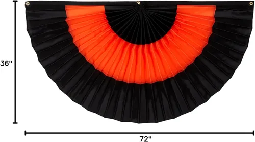 Vista 2 de Banderines de algodón de Halloween de Old Glory Bunting. Bandera de abanico de 3 rayas totalmente cosida en negro y naranja de 3 rayas. Abanicos