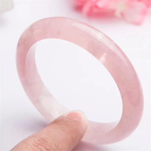 Vista 4 de Rosa Natural vidrio de cuarzo rosa pulsera diámetro interno de la pulsera 59mm