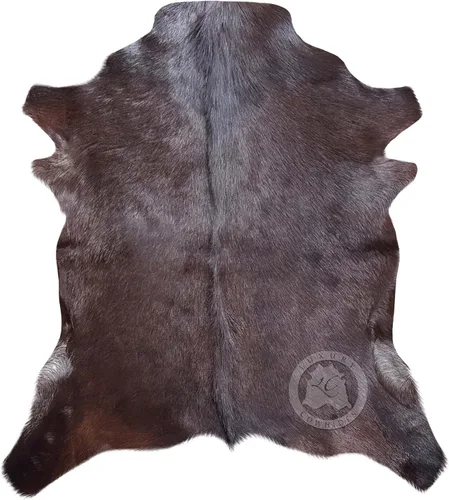Vista 3 de Sunshine Cowhides Alfombra de piel de cabra 100% auténtica, piel de cabra natural en tono oscuro, para sala de estar, dormitorio y oficina, alfombra