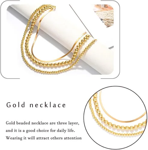 Vista 6 de Sixexey Collar de cuentas de oro, collares en capas, collar de cadena de bolas, joyería para mujer