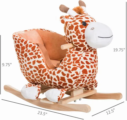Vista 7 de Qaba Juguete de Caballo Mecedor de Peluche para Niños Estilo Jirafa con Canción para 18-36 Meses, Marrón Estilo de caballo mecedora de jirafa