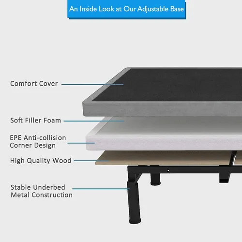 Vista 5 de Cama ajustable individual XL de alta calidad con sistema de sueño de espuma viscoelástica Prime Gel de 14 pulgadas, masaje, gravedad cero