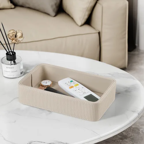 Vista 2 de Pequeña bandeja de valet para llaves, mesita de noche, organizador Beige