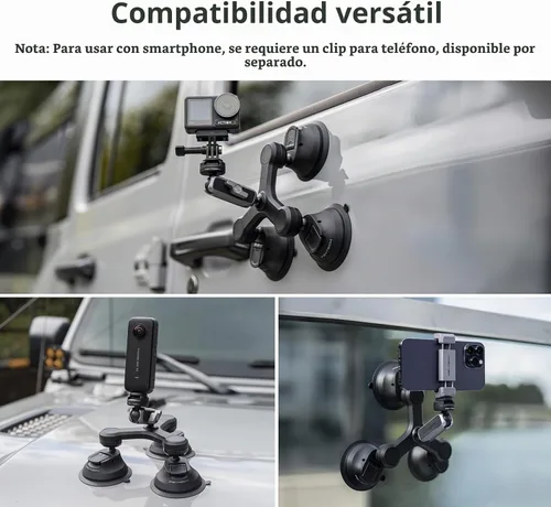 Vista 4 de PGYTECH CapLock - Soporte de triple succión compatible con DJI OSMO Action 4/3/2, Gopro Hero 11/10/9/8 con adaptador de rosca estándar de 1/4"-20