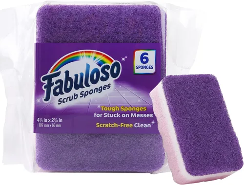 Vista 10 de Esponjas Fabuloso, Púrpura - Limpiador sin arañazos para platos y superficies - Esponja para lavar platos para una experiencia de limpieza audaz