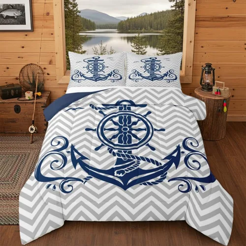 Vista 36 de Erosebridal Juego de edredón de ancla náutica, juego de ropa de cama con brújula oceánica, tamaño individual para niños, adolescentes y adultos