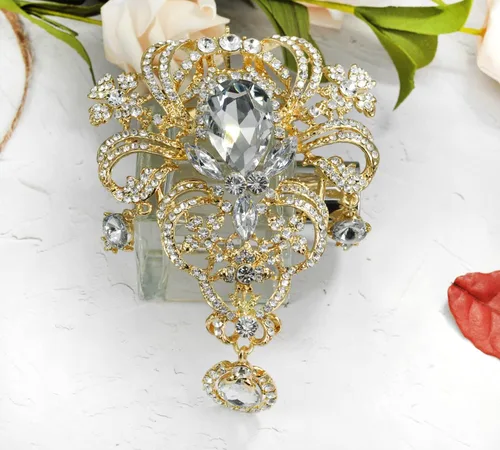 Vista 4 de Gyn&Joy Broche para mujer, 5 pulgadas, con diamantes de imitación de cristal transparente