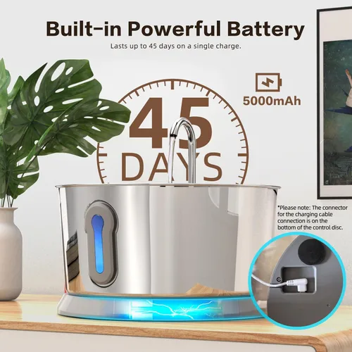Vista 2 de Fuente de agua inalámbrica para gatos, funciona con pilas, fuente de acero inoxidable para mascotas de 4 L/135 onzas para beber dispensador de agua
