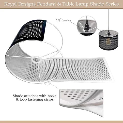 Vista 4 de Royal Designs, Inc. Do It Yourself Drum Hardback Lamp Shade with Stencil Design, UNO Drop Fitter, HB-644U-8BLK-2, Black, 8 x 8 x 8, Pack of 2 Black