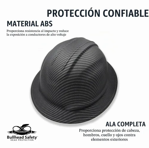 Vista 4 de Casco de seguridad Bullhead Safety de ala completa con suspensión de trinquete de seis puntos, casco de construcción reversible para seguridad