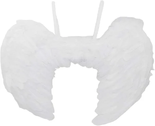 Vista 4 de Juego de alas de ángel y halo de plumas blancas, color blanco, tamaño sin