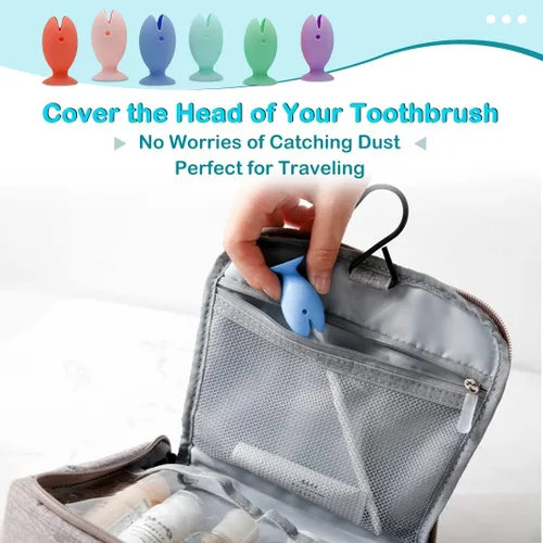 Vista 3 de 12 soportes de silicona para cepillos de dientes y fundas de cabeza de cepillo de dientes, 6 pares de tapas de cepillo de dientes para viajes