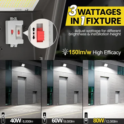 Vista 2 de YARBO Paquete de luz LED de pared de 80 W, 60 W, 40 W, 3 CCT seleccionables con fotocélula del atardecer al amanecer, 22500 lm 150 lm/W, AC100-277