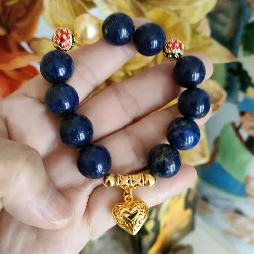 Vista 7 de Heavens Tvcz Lapislázuli - Pulsera de piedra preciosa azul natural de 0.559in para mujeres y hombres, joyería de chakra de piedra curativa