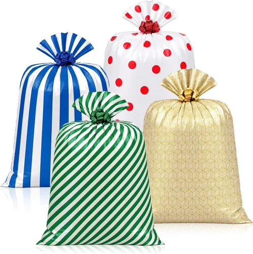 Vista 7 de Fulmoon - 4 bolsas de regalo jumbo de 48 pulgadas, grande, negro dorado