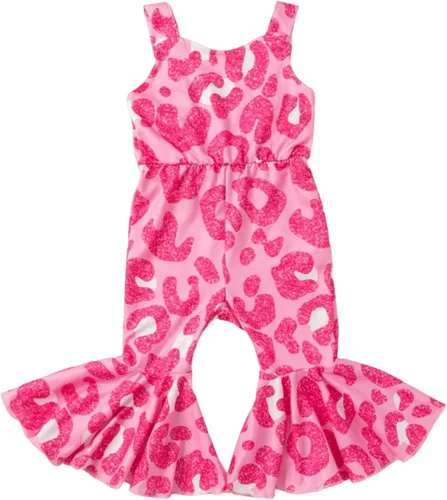 Vista 3 de Krogubis - Mameluco de bebé con estampado de mezclilla para niñas con lazo de leopardo, leotardo blanco, danza