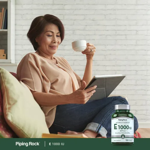Vista 6 de Piping Rock Vitamina E 1000 UI Cápsulas Softgel 671mg 100 Pastillas Suplemento de tocoferilo D-Alpha Sin OMG, sin gluten