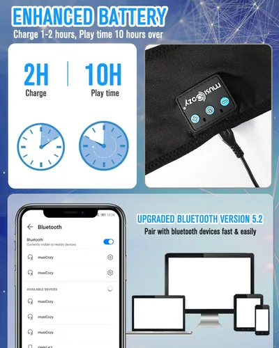 Vista 7 de MUSICOZY Auriculares para dormir con diadema Bluetooth, máscara de ojos para dormir y módulo Bluetooth con altavoces y cable de carga