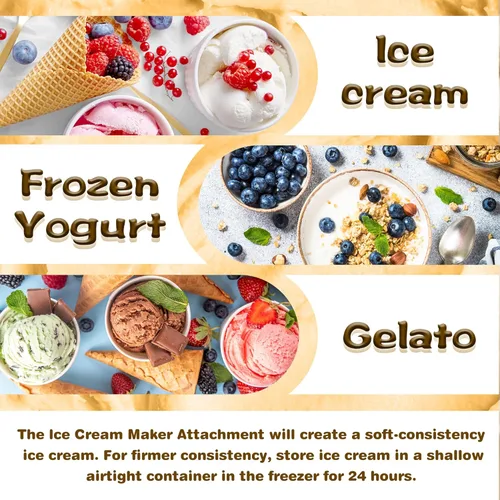 Vista 6 de Accesorio para hacer helado FOKIEE para mezcladores KitchenAid de 4.5/5QT y 6QT, fabricante de helado congelado y sorbete de gelato para KitchenAid