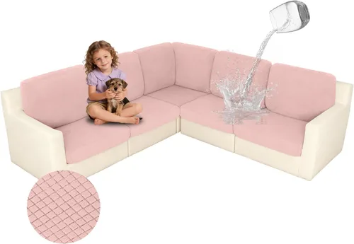 Vista 31 de ALIECOM Fundas 100% impermeables para sofá seccional esquinero en forma de L, fundas de cojín de jacquard elásticas para mascotas y perros