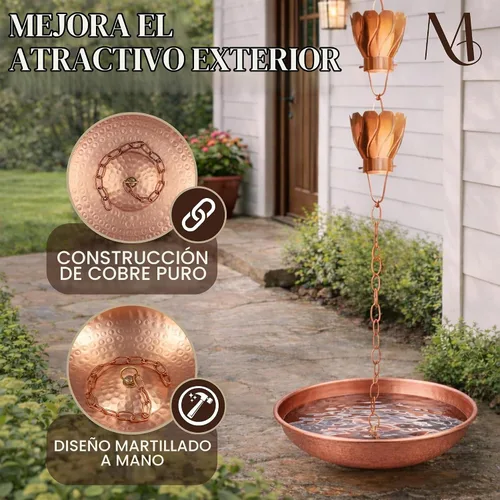 Vista 2 de Monarch Rain Chains 17025 Cuenca de Anclaje de Cadena de Lluvia Martillada a Mano para Bajantes de Canaletas Plato Decorativo de Fuente