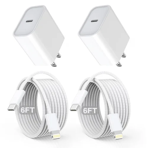 Vista 9 de Cargador Lightning para iPhone 14 y 13, [certificado Apple MFi] Paquete de 2 cargadores rápidos USBC
