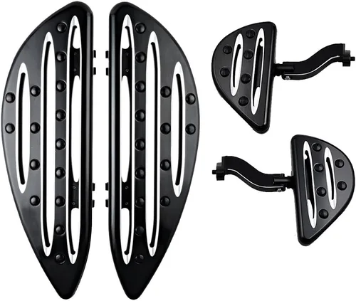 Vista 2 de Combo de tablas de suelo estiradas para conductor + tablas de piso de pasajeros + kit de montaje de estribera trasera compatible con Harley Touring