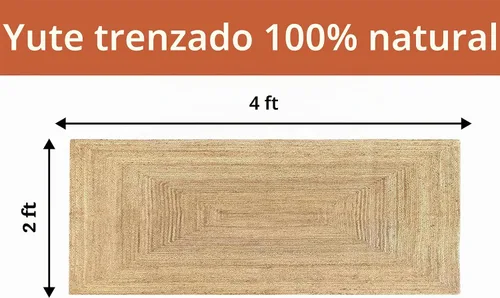 Vista 2 de 1 alfombra de yute natural de 2 x 4 pies, rectangular, tejida a mano