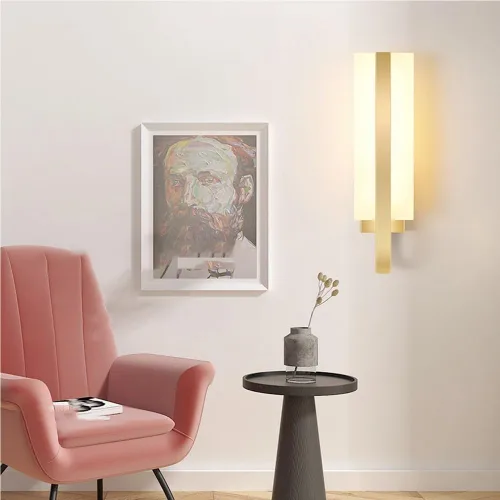 Vista 2 de Nordic - Luces de pared retro de metal con acabado de latón, 10 W, lámparas de tocador para interiores con pantalla acrílica, luces montadas