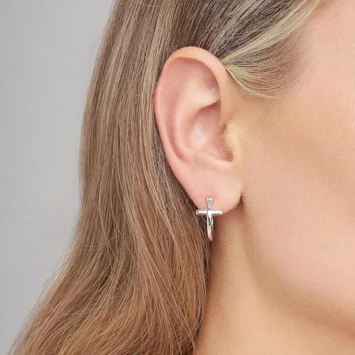 Vista 2 de 925 Sterling Silver Cross Circle Hoop or Stud Earrings