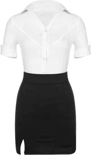 Vista 6 de Conjunto de blusa sexy de disfraz de secretaria para mujer, conjunto de lencería de juego de rol, uniforme