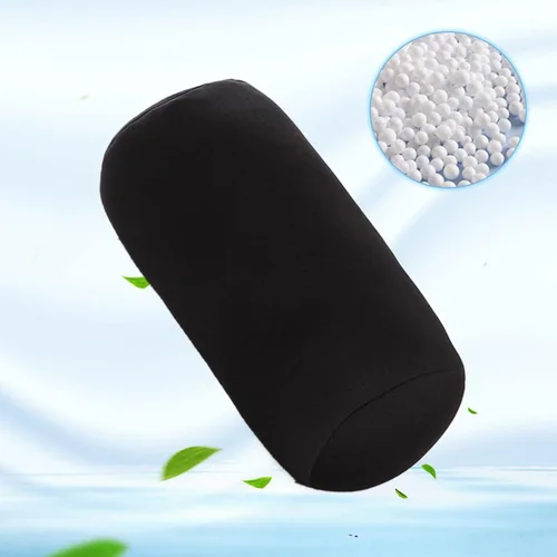 Vista 5 de Emivery Almohada ortopédica redonda de microcuentas para el cuello cilíndrico, almohada de espuma viscoelástica que reduce el dolor de espalda, Negro
