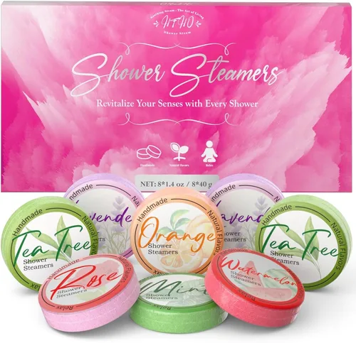 Vista 11 de Shower Steamers - Paquete de 8 bombas de ducha de aceites esenciales naturales para cuidado personal, regalos de cumpleaños de relajación