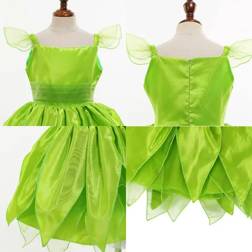 Vista 7 de ZALOORIY Disfraz de hada Campanilla para niñas, vestido de princesa con alas y accesorios