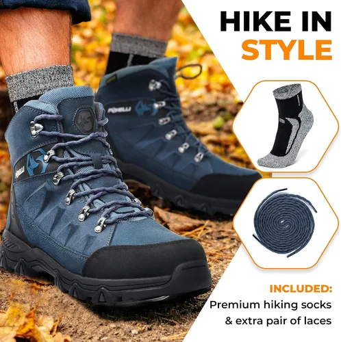 Vista 4 de Foxelli Botas de senderismo para hombre, botas de senderismo impermeables de gamuza para hombre, transpirables, cómodas y ligeras