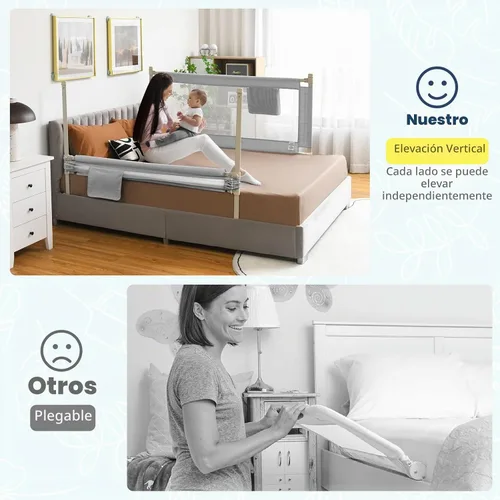 Vista 3 de BABY JOY Riel de cama para niños pequeños, 57 pulgadas, extra largo, altura ajustable, plegable, con bolsillo de almacenamiento y doble bloqueo
