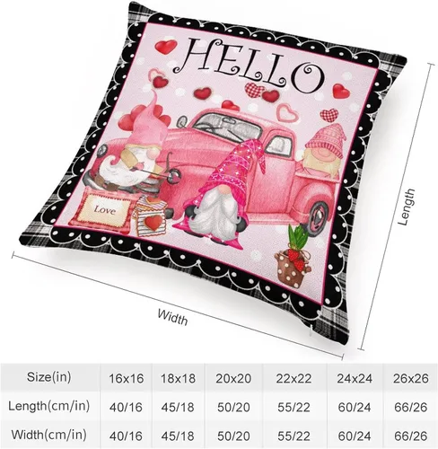 Vista 2 de Funda de almohada de búfalo blanco y negro a cuadros para el día de San Valentín, camión Hello Love corazones rojos, fundas de almohada de 16 x 16