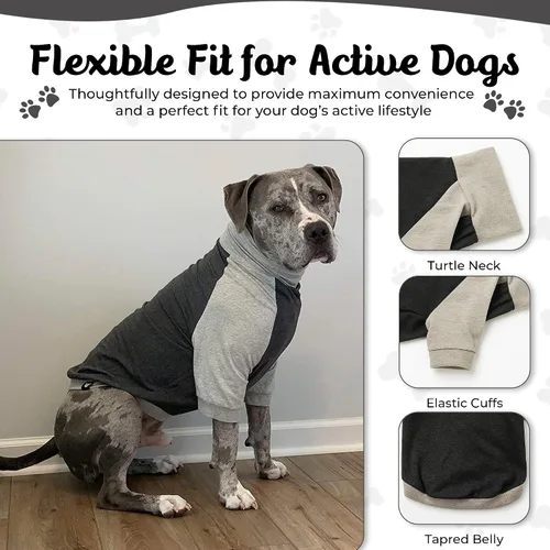 Vista 4 de Tooth & Honey Camisa para perros grandes, transpirable, de algodón y elastano, con cobertura completa debajo del vientre, para aliviar alergias