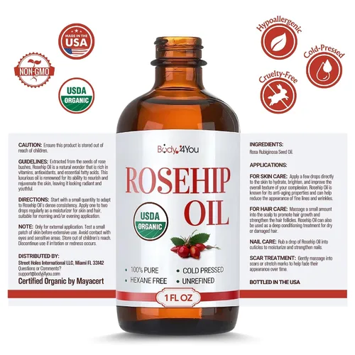 Vista 8 de BodyJ4You Aceite de rosa mosqueta para rostro - 100% puro natural USDA orgánico prensado en frío - Hidratante para piel, cabello, uñas, tratamiento