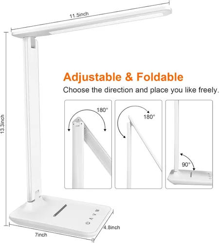 Vista 2 de karidi Lámpara de Escritorio LED Regulable Lámpara de Mesa con Puerto de Carga USB, 5 Modos de Iluminación, Control Sensible, Luz de Escritorio