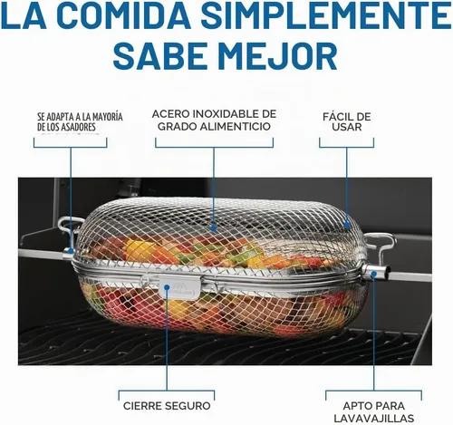 Vista 5 de Napoleon Cesta de parrilla para asador, acero inoxidable, se adapta a barras de asador estándar, mejor para alas, papas fritas y verduras asadas